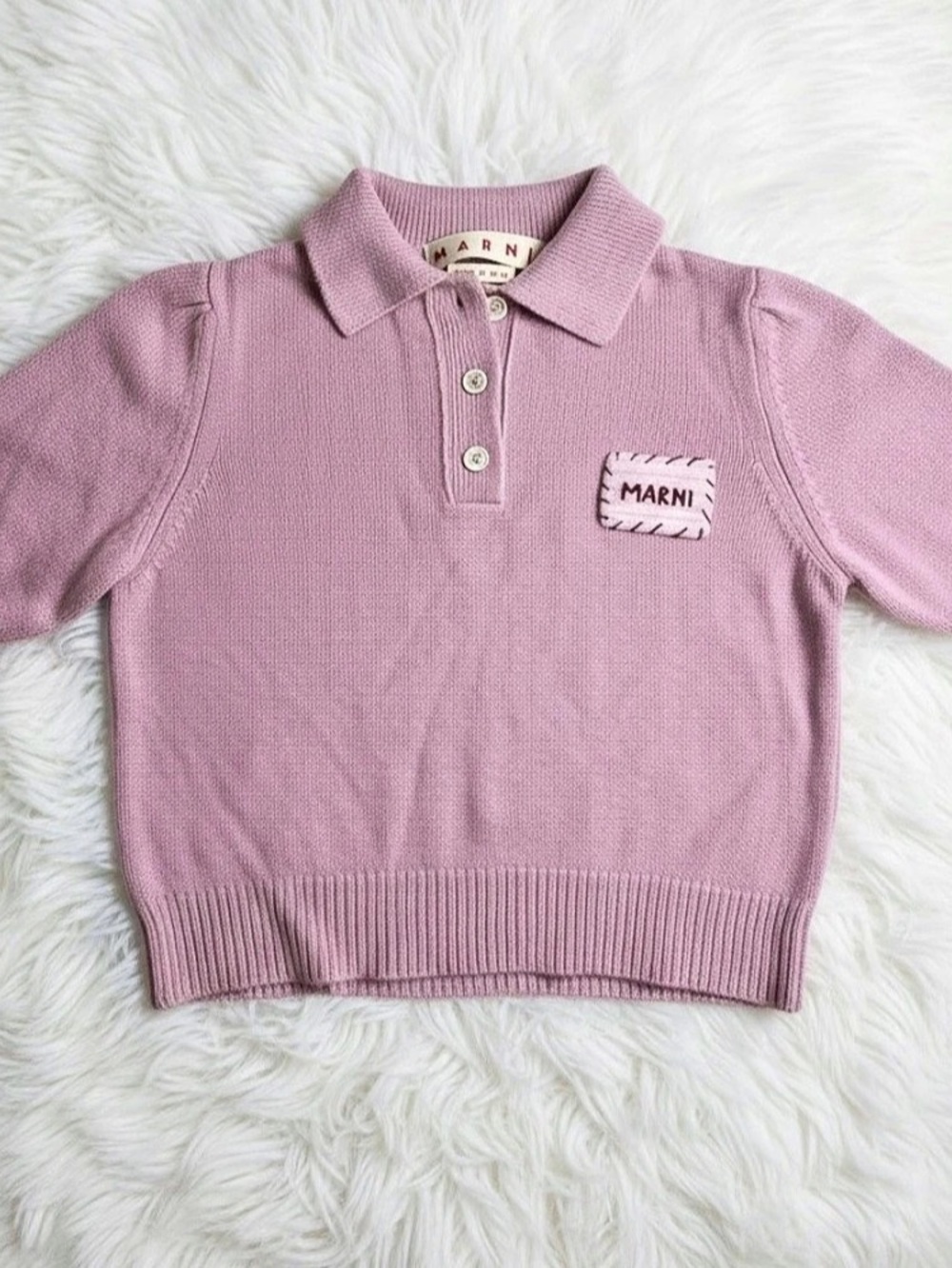 Marni Short Sleeve 100% Cashmere Crop Polo Sweater | Pink Quartz | New W/O Tags